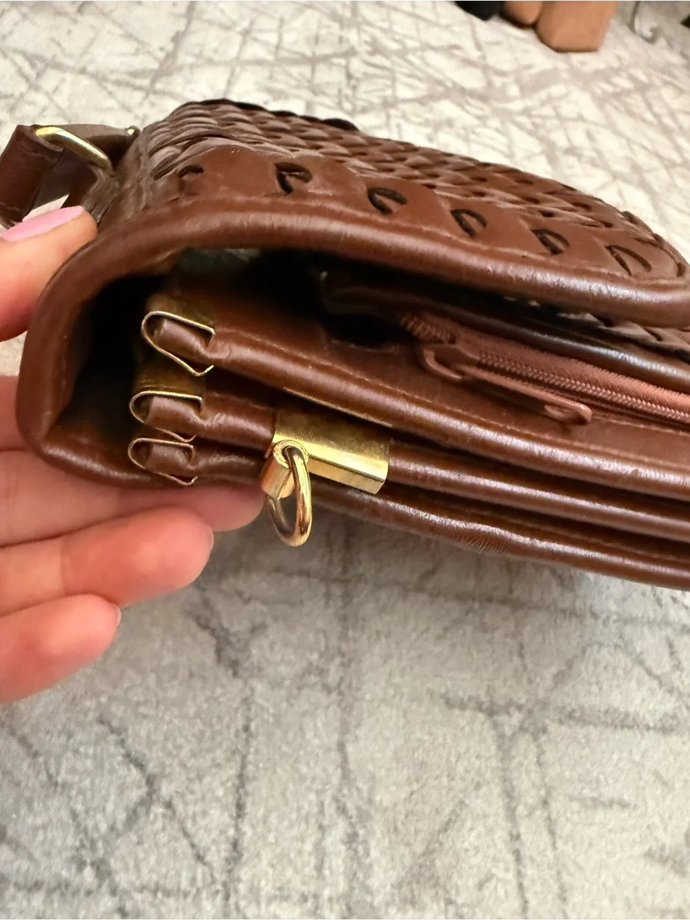 Vintage Woven Brown Leather Briefcase Satchel Bag Boho Dark Academia